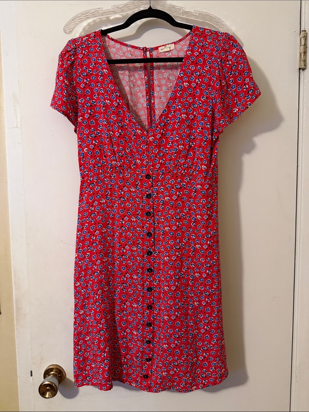 Red Floral Button-Front Mini Dress
